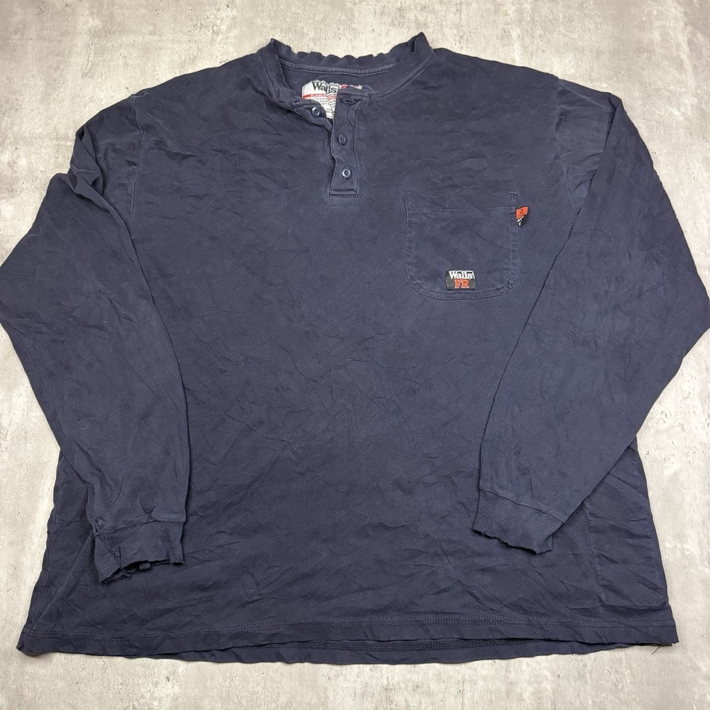 Walls FR Flame Resistant Workwear Long Sleeve Shirt 2XL Navy Blue HRC 2 Henley